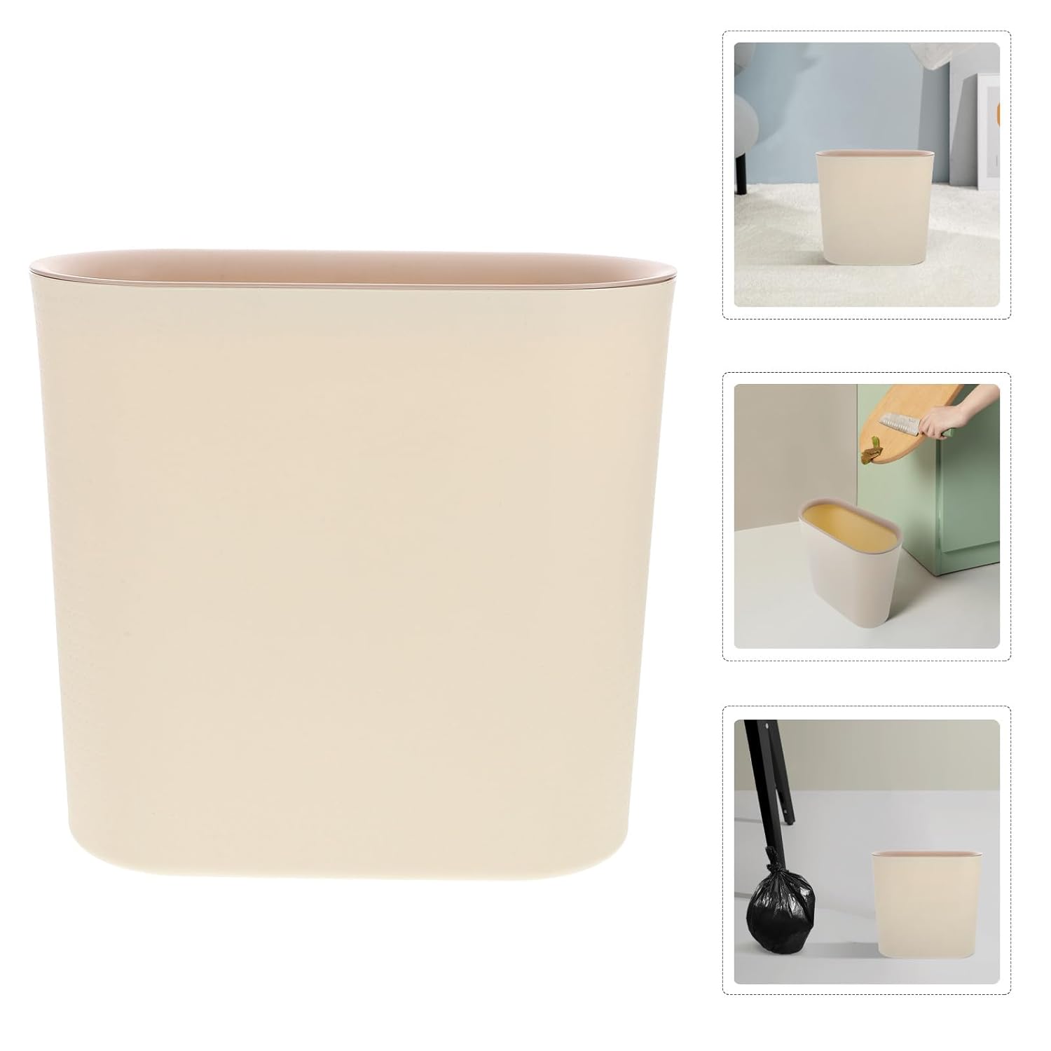 Large Narrow Space Garbage Bin with Lid, Indoor Bathroom Trash Can for Kitchen, Bedroom, Office Use, White Plastic Wastebasket for Home Storage and Organization