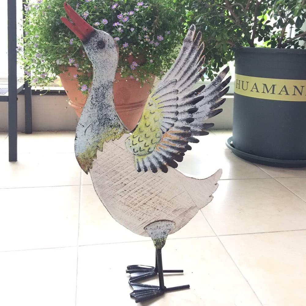 Spreading Wings Duck Statue,Metal and Wood Garden Duck Decor Art Sculpture for Home Lawn Backyard Porch Patio Decoration