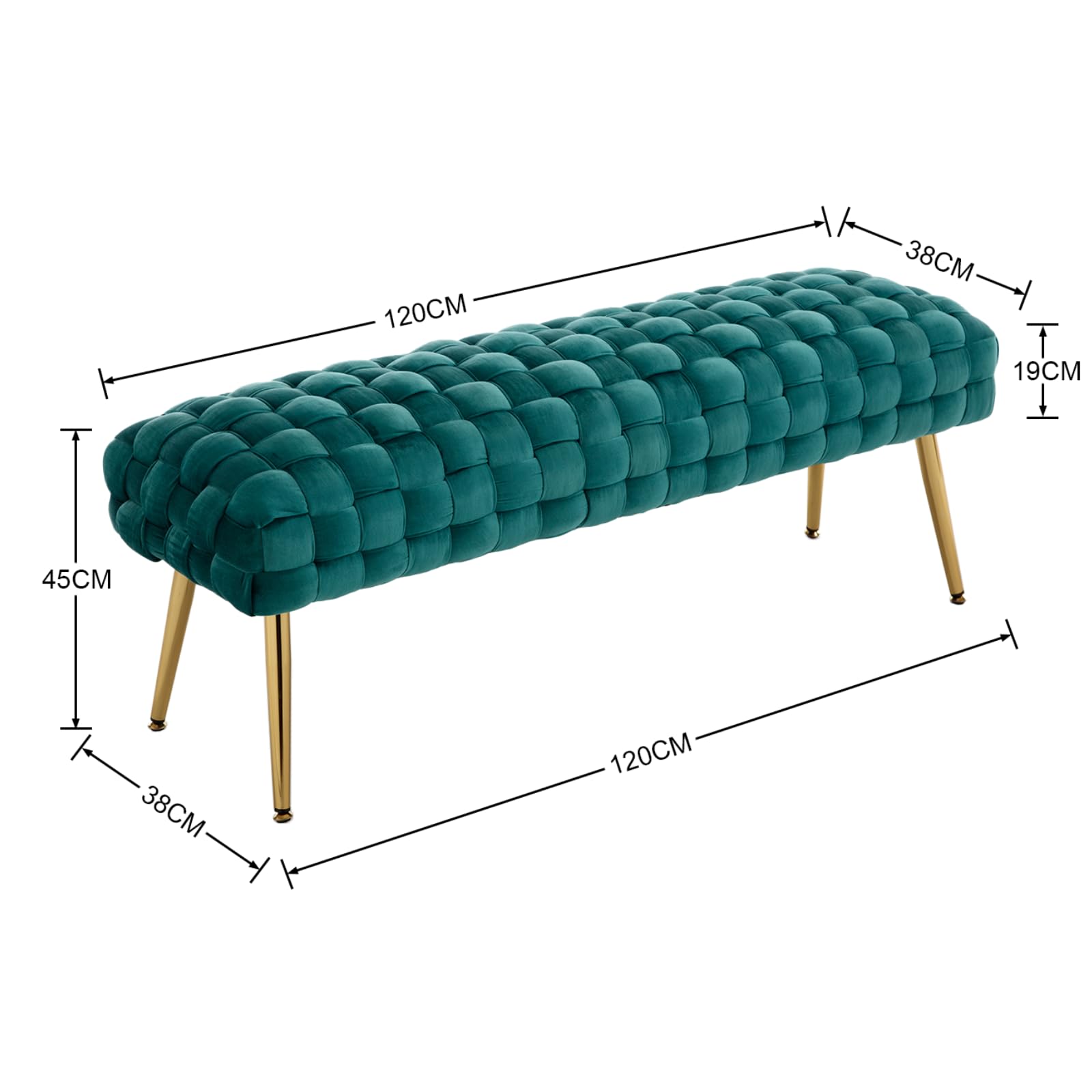 Ya-Home Panca Fondo Letto in Velluto Panchina Ingresso Pache Imbottita Moderne con Gambe Dorate Cassapanca per Camera da Letto/Soggiorno, Verde,120CM
