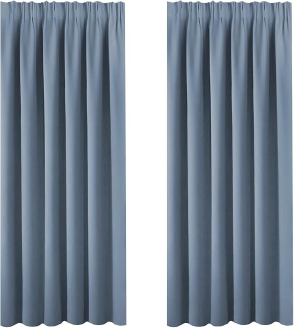 BellaHills Blackout Curtains - Room Darkening Window Curtain Drapes for Living Room Sliding Glass Door Pencil Pleat Draperies for Privacy Protected, 1 Pair, W 90 by L 72 in, Stone Blue