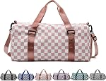Checkered Sports Duffel Bags for Women/Men, Gym Bag with Shoes Compartment & Wet Pocket, Dance Bag for Girls,Traveling Overnight Bag Weekender Bag (Black)