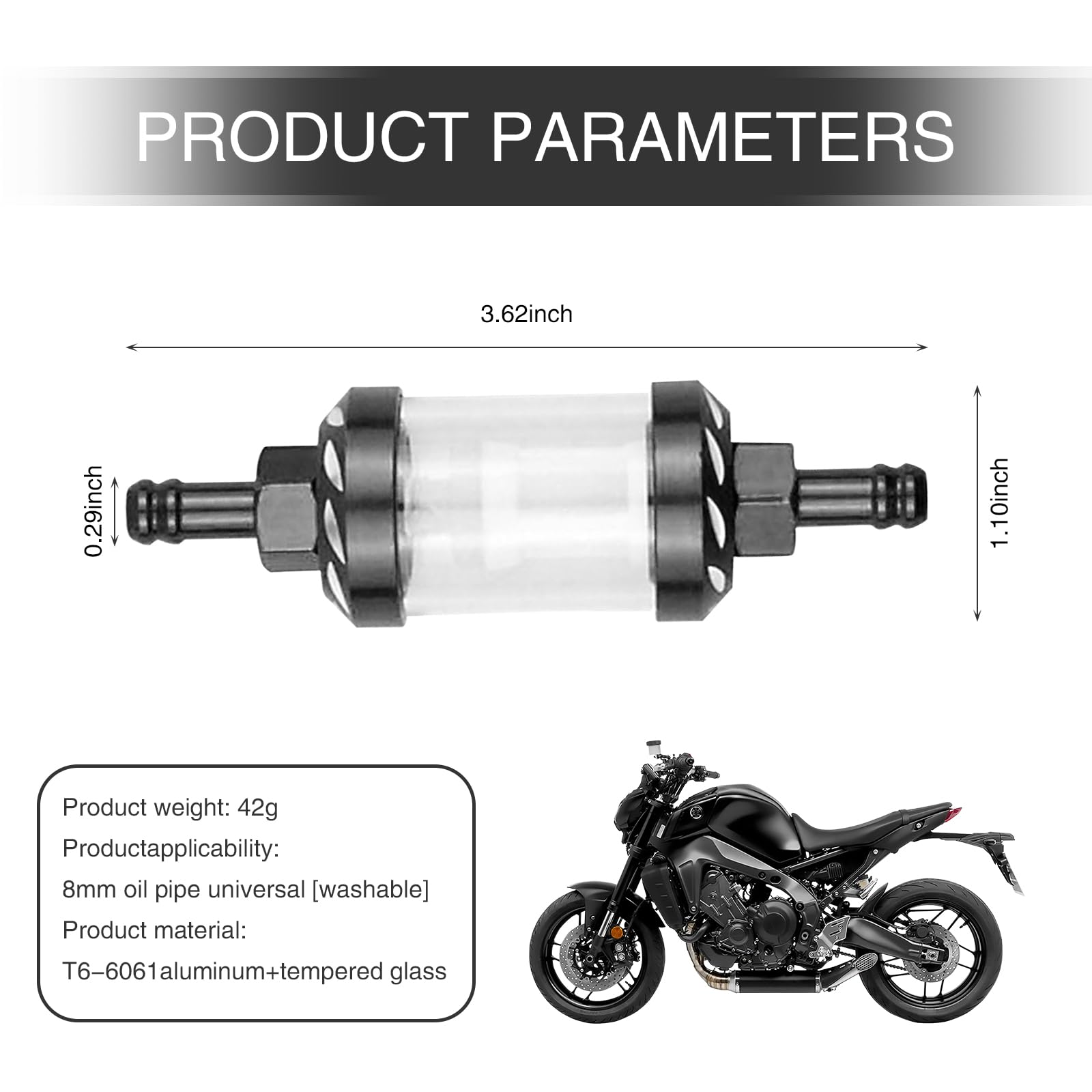 6inch In-Line Red Fuel Filter Cylindrical Aluminum - Foto 2