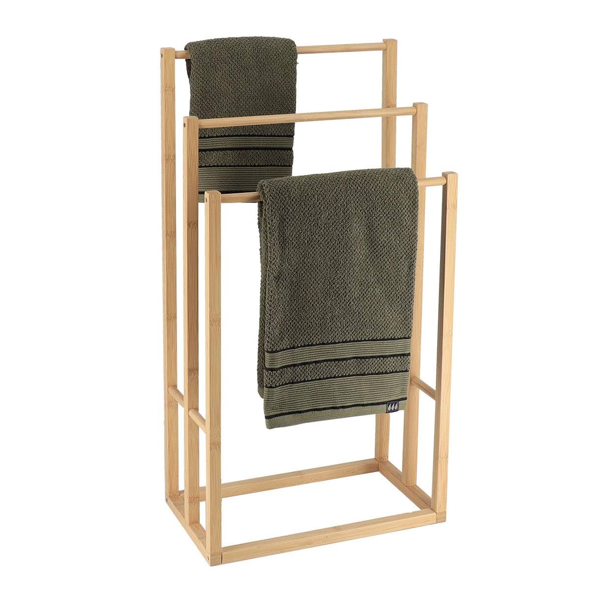 Atmosphera - Porte-Serviettes sur Pied - Bambou - L 42 x H 82 cm - 3 Barres - Pour Salle de Bain, Valet de Bain