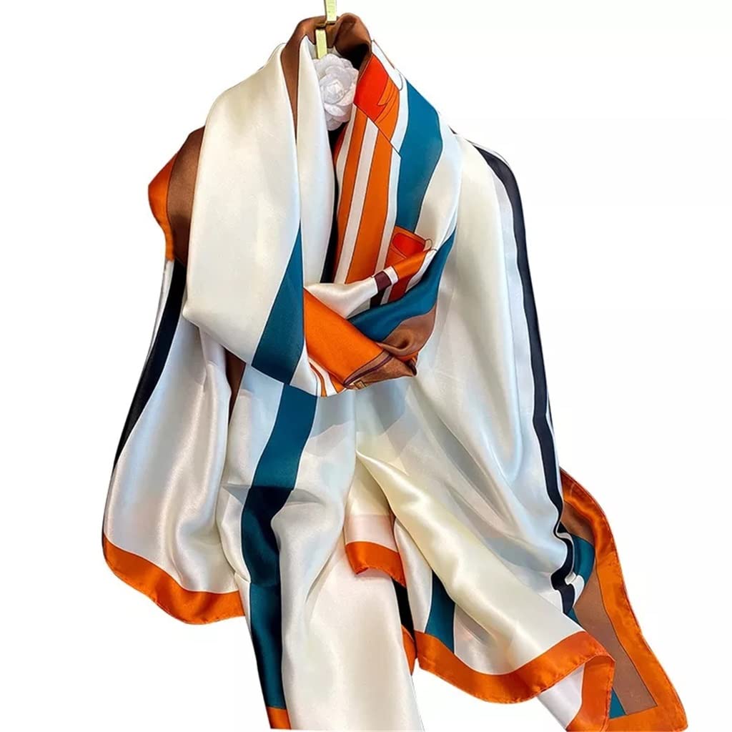 Pañuelo para la Cabeza con diseño Vintage, Estola de Playa, Bufanda de Seda para Mujer, chales y envolturas, pañuelo para el Cuello para Mujer (A 90 x 180 cm)