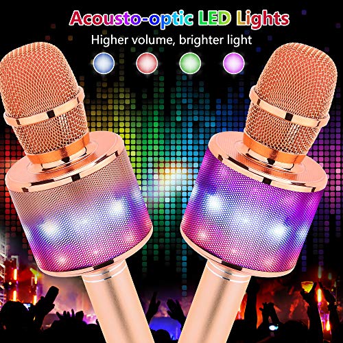 Image of Amazmic Kids Karaoke Microphone Machine Toy Bluetooth Microphone Portable Wireless Karaoke Machine Handheld with LED Lights, Gift for Children Adults Birthday Party, Home KTV(Champagne)