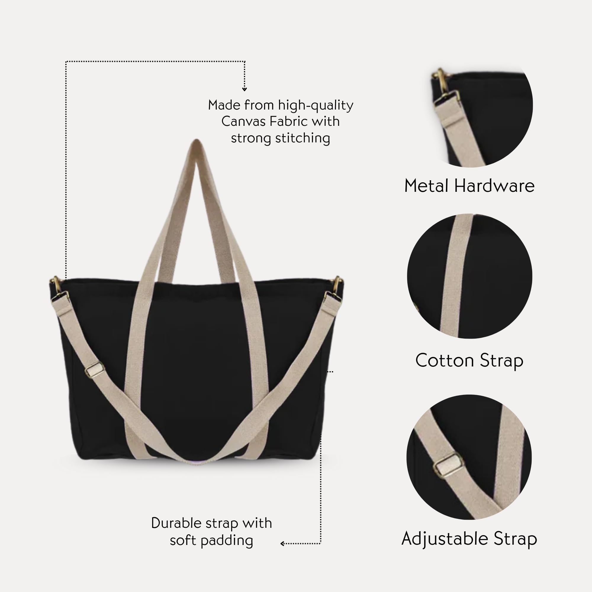 DOG D Originals Sun J Large Tote Bag β Stylish, Spacious & Eco-Friendly Canvas Shoulder Bag for Daily Use (Black) 3