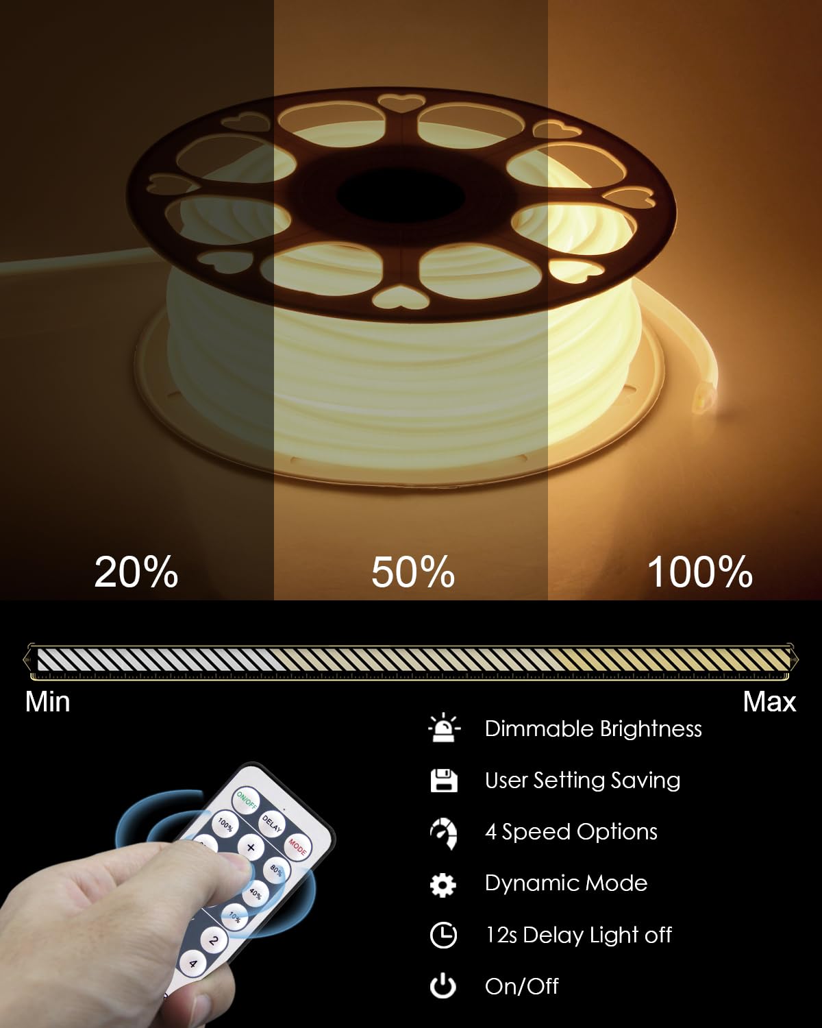ALITOVE Striscia LED COB 230V 30m Bianca Fredda 6000K – Luci Per Esterni Impermeabili IP67, Dimmerabile Con Telecomando, Ideale Per Giardino, Terrazza E Fai Da Te