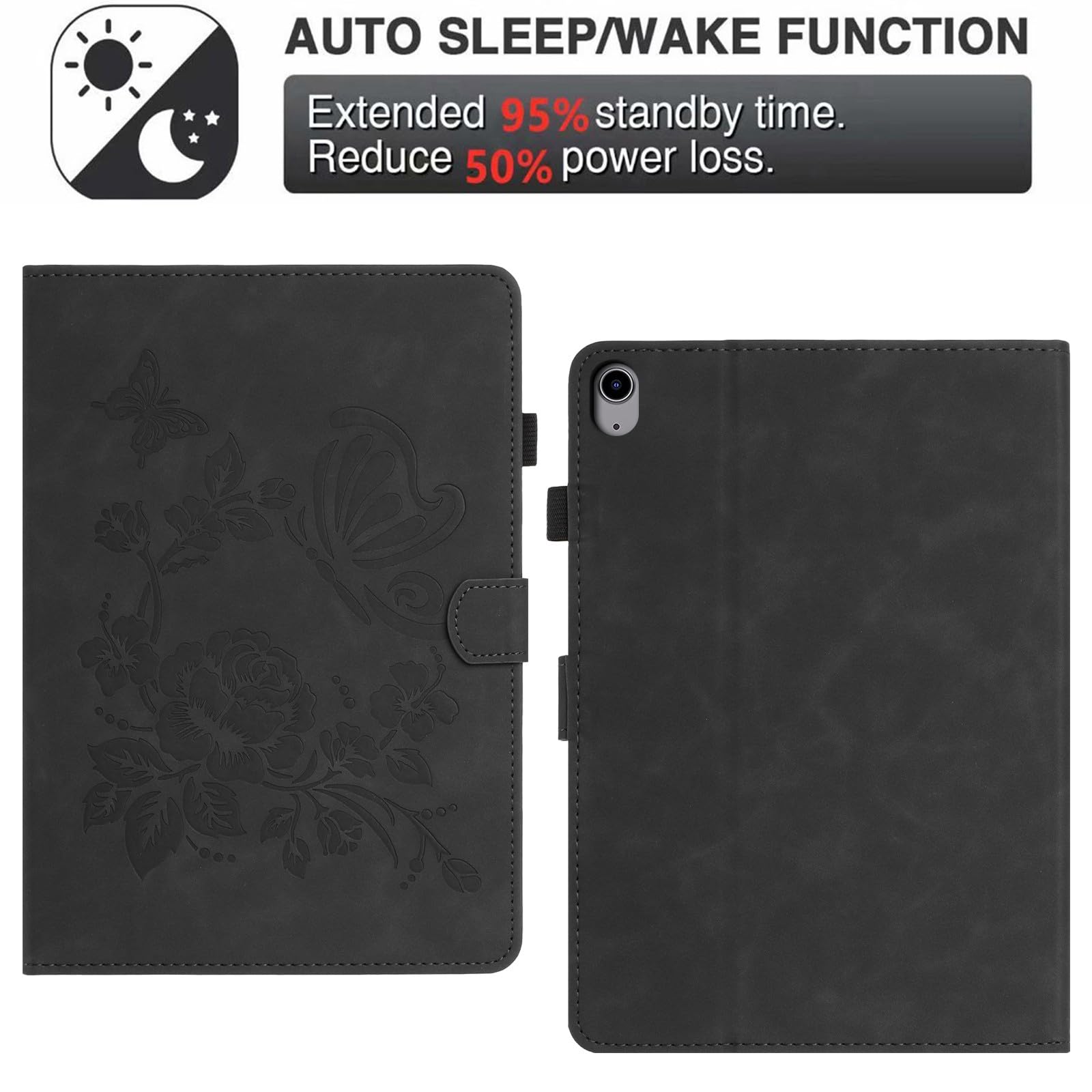 Generic Custodia compatibile con Samsung Galaxy Tab A 10.5 2018 SM-T590 T595 T597 Colore: (nero) Fiore Farfalla Pattern Leather Wallet Flip Back Case