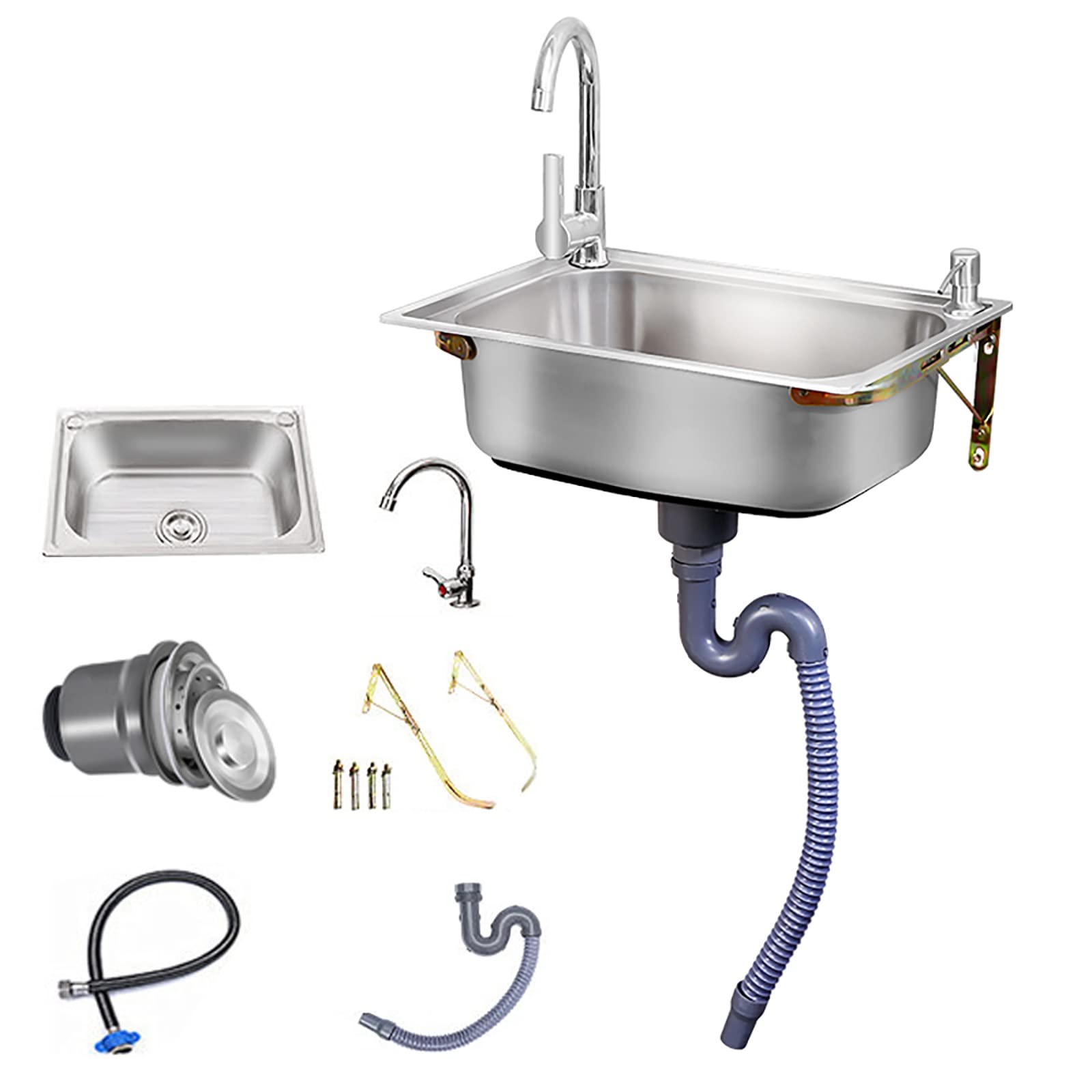 Lave-mains Mural Professionnel en Acier Inoxydable - Ensemble d'évier de Cuisine de Restaurant Commercial -lavabo Industriel pour lavabo - Éviers de cuisine - Évier pour Cuisine Restaurants Hôpitaux