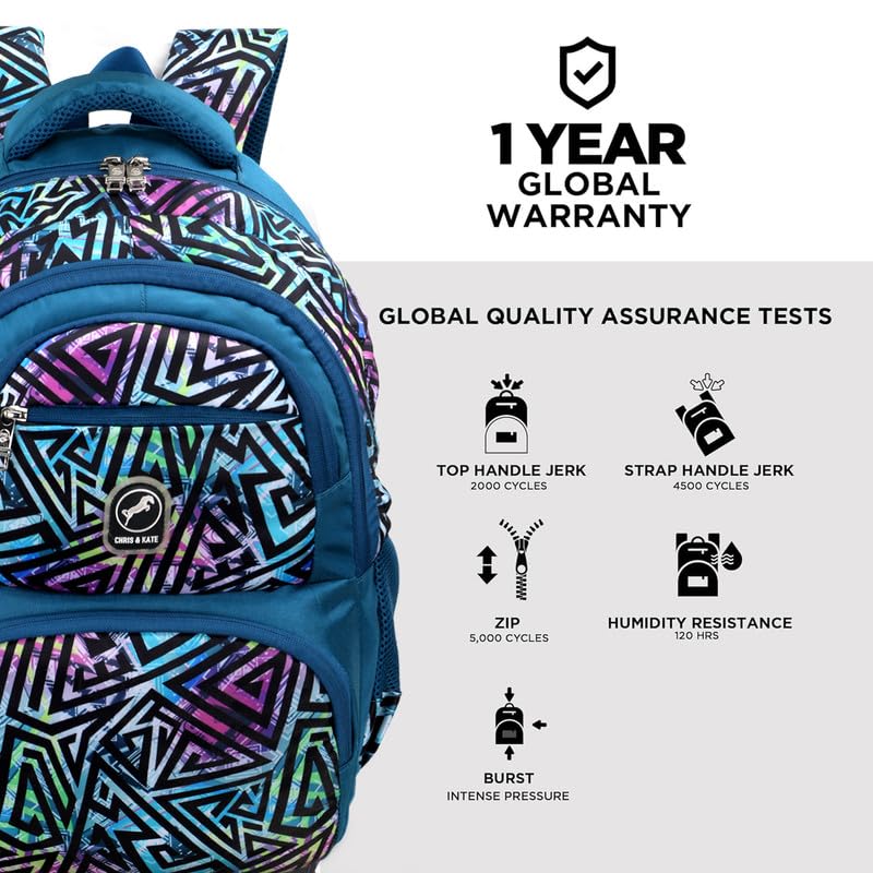 Image of Chris & Kate Premium 32 L Multi-Print School Bag for Boys Girls and Kids Spacious Interiors Casual Backpack Perfect for School, College, Everyday Use Includes Free Stationery Pouch and Rain Dust Cover