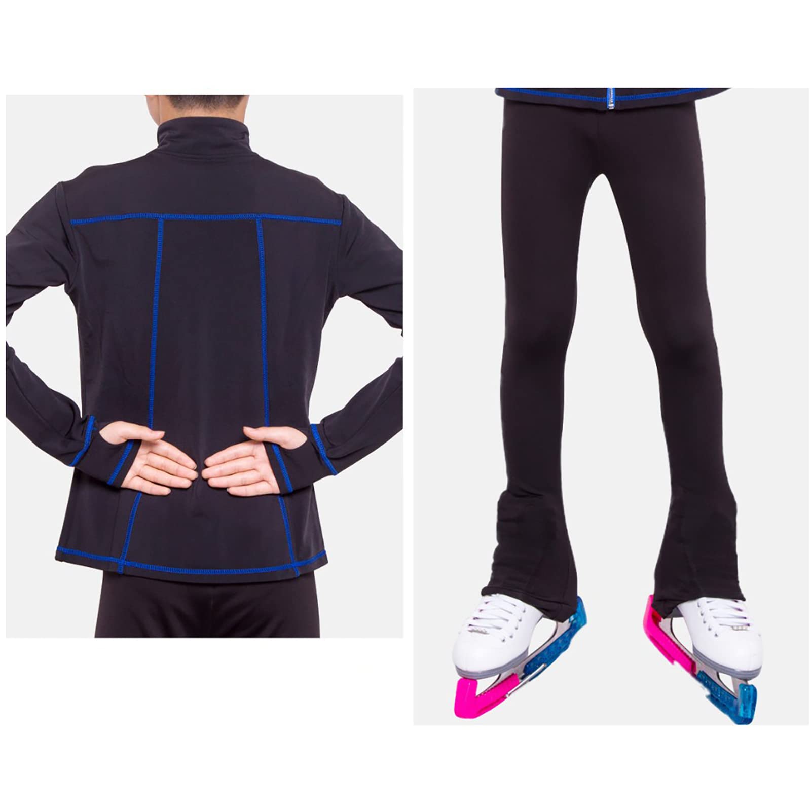 Niños y Niñas Conjunto de Chaquetas y Pantalones de Patinaje Artístico Traje de Entrenamiento de Patinaje Cálido Conjunto Trajes Entrenamiento de Patinaje Sobr(Size:SG,Color:Negro-B)