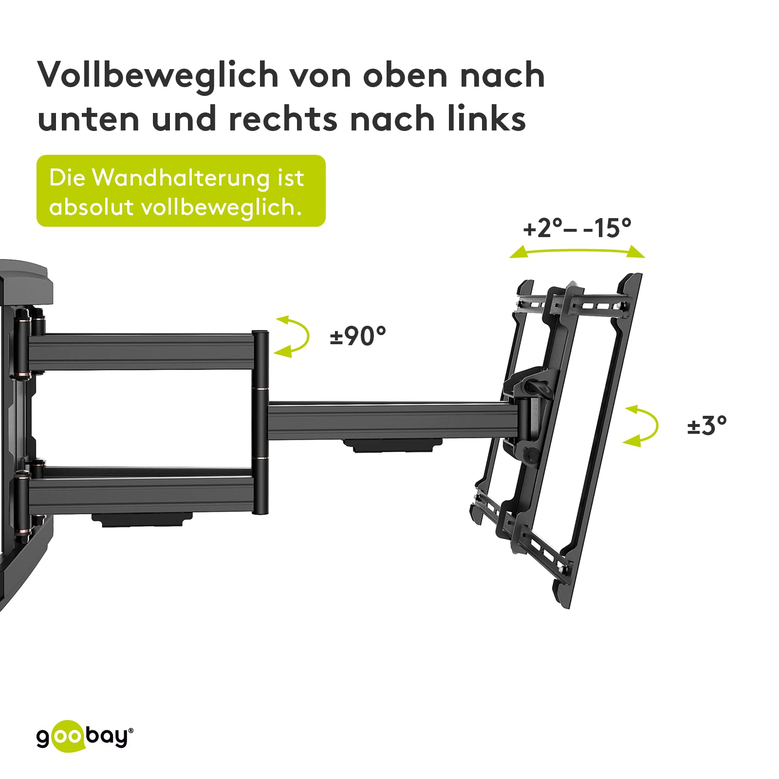 Goobay 49935 Uchwyt ścienny do telewizora Pro Full Motion (L) Wide Range 37" do 70" (94-178 cm), w pełni ruchomy, wychylny/pochylny, 70 kg, Vesa Standard, czarny