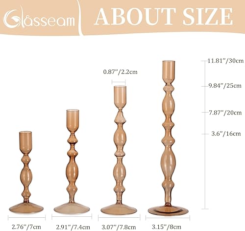 Miniatura 5 de Glasseam Portavelas cónicos ámbar juego de 4 candelabros decorativos modernos para decoración de candelabros altos para mesa de otoño, centro de