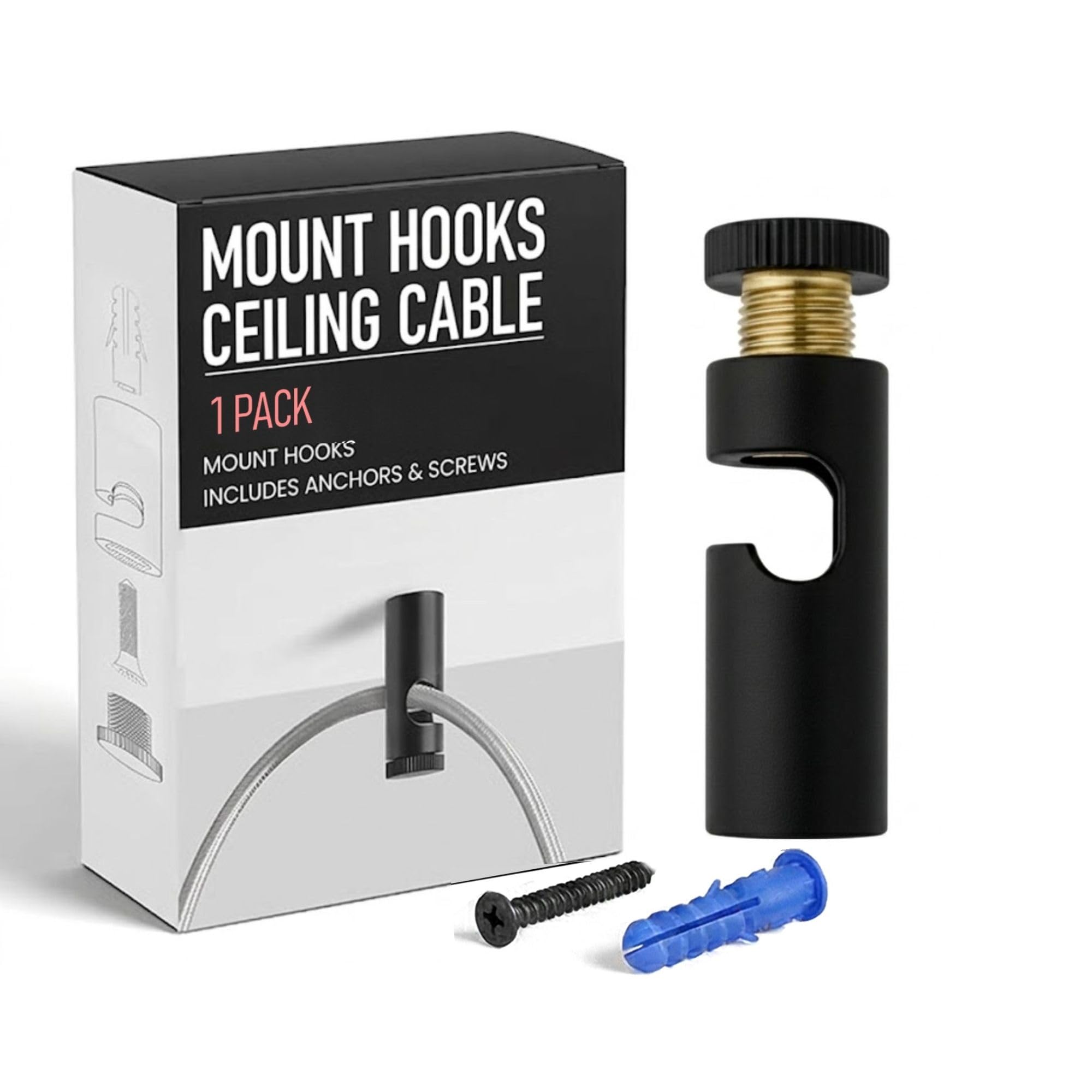 LEDSone Ceiling Cable Mount Black Hook for Swag Pendant and Chandelier Lighting Minimalist Cord Keeper Swag Hook for Ceiling and Wall Modern Ceiling Hooks for Swag Light Easy Fit Electrical Cables.
