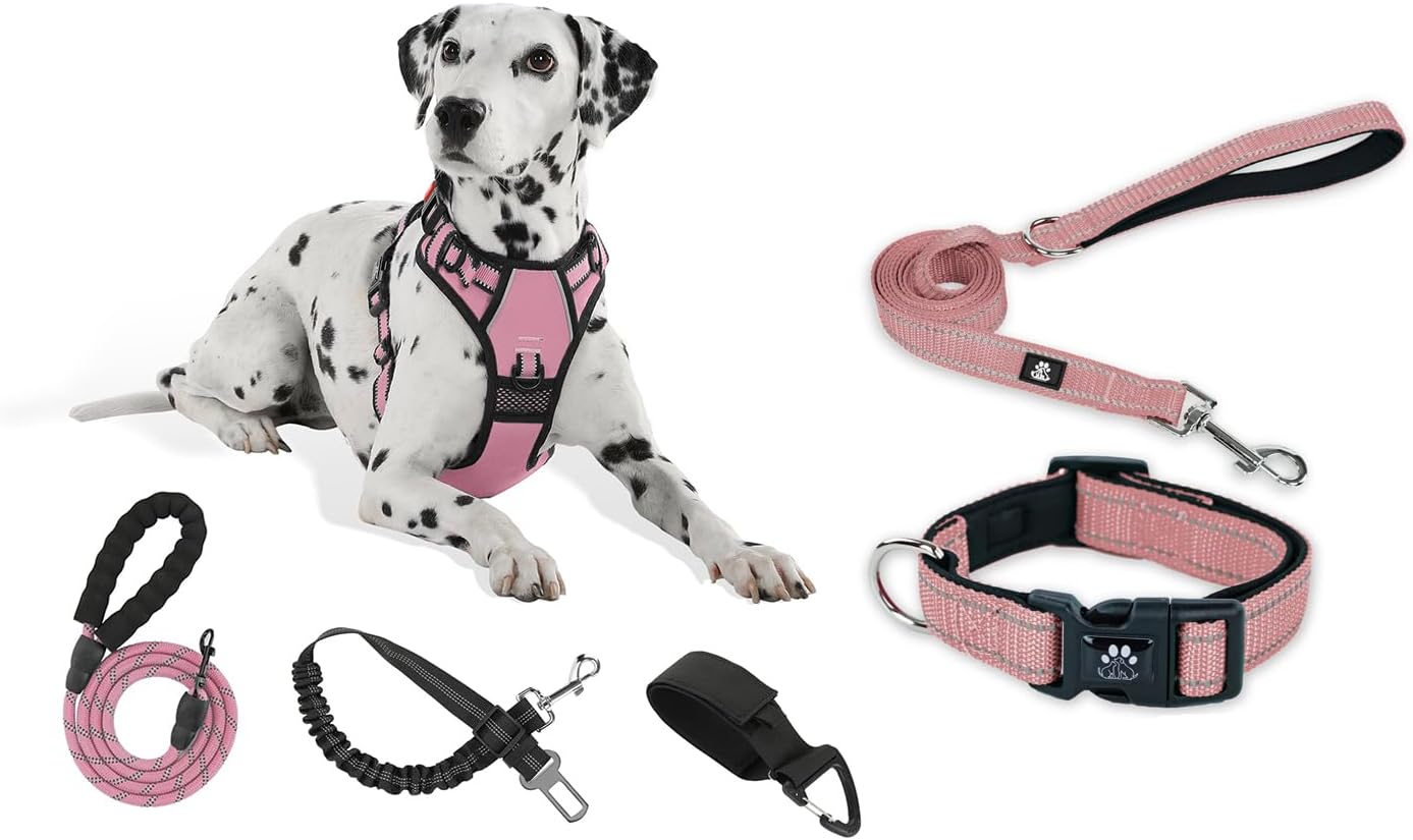 FURRYFECTION Dog Harness Bundle Dog Collar and Leash Set | Pink | Large