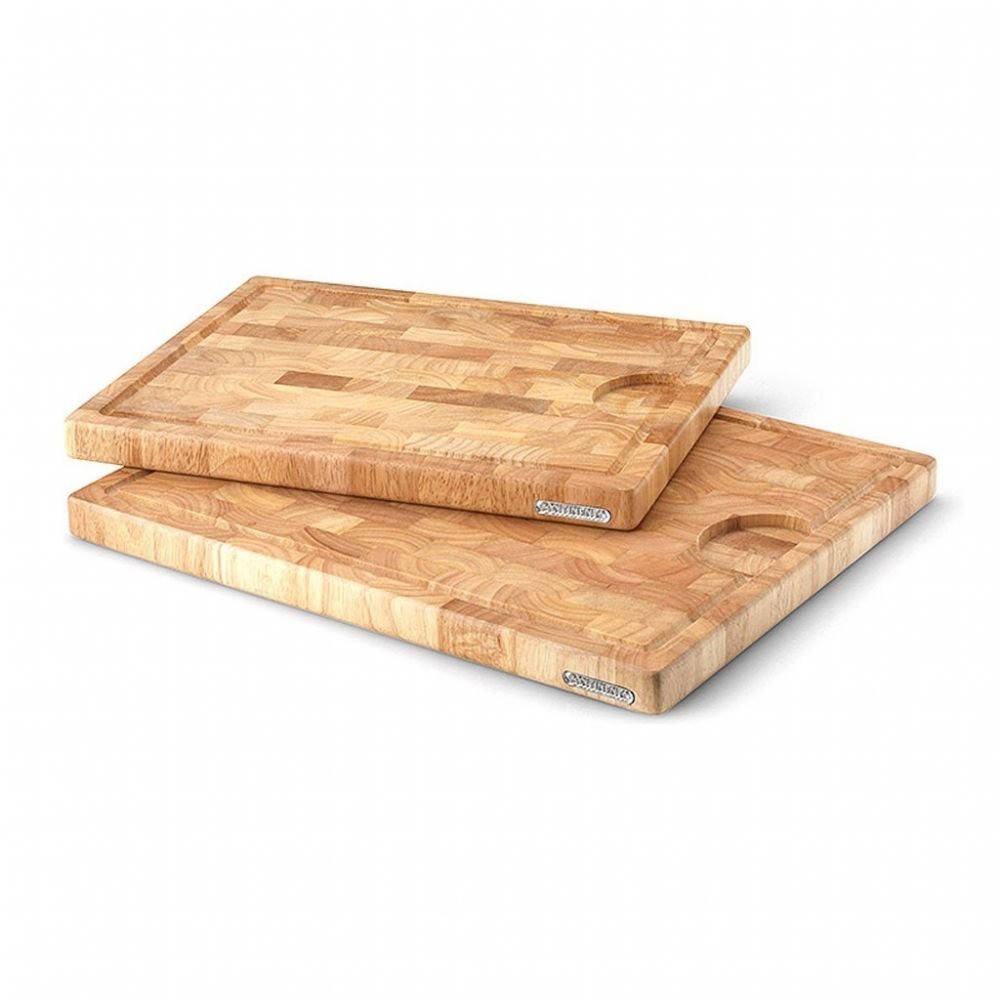 Continenta Planche Hévéa Bois de Bout à rigole et réservoir 37 x 29 x 2,7 cm, Marron