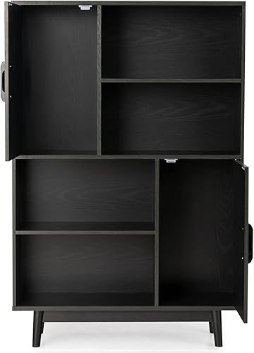 Miniatura 9 de Giantex Armario de almacenamiento con patas, armario de piso con puertas, estantes, dispositivo antivuelco, estantería de 4 niveles para libros y
