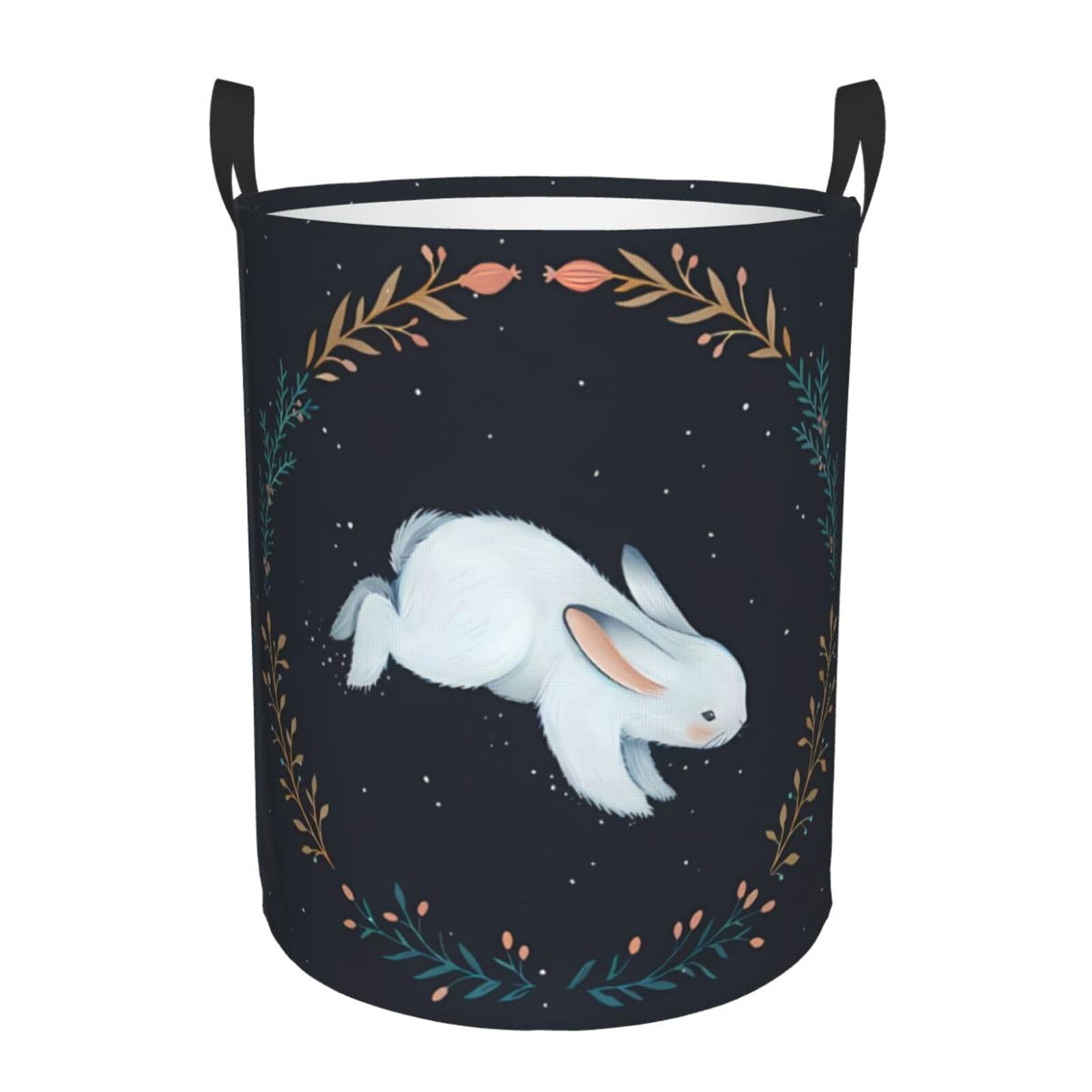 S Circular Hamper Cute White Rabbit Print for Dirty Clothes