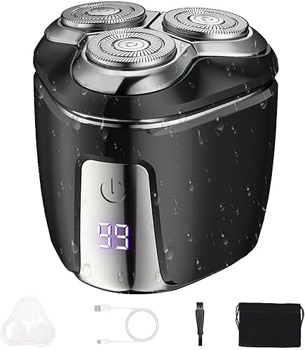 Afeitadora eléctrica de cabeza para hombres, mini maquinilla de afeitar eléctrica portátil, máquina de afeitar giratoria recargable, kit de aseo de