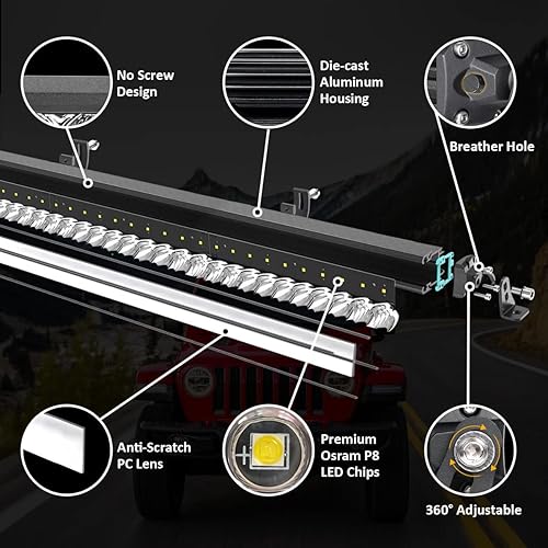 Miniatura 8 de Lasfit Barra de luz LED de 30 pulgadas de una sola fila sin tornillos, luz de inundación IP67, impermeable, barra de luz todoterreno en parachoques
