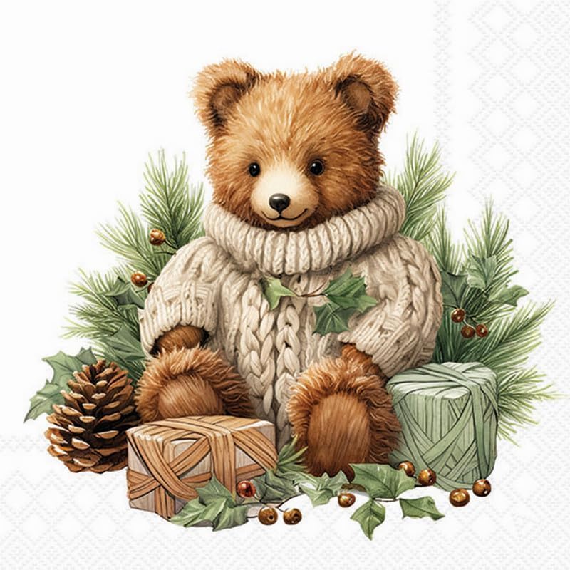 20 Servietten Weihnachten Niedlicher Winterbär als Tischdeko....