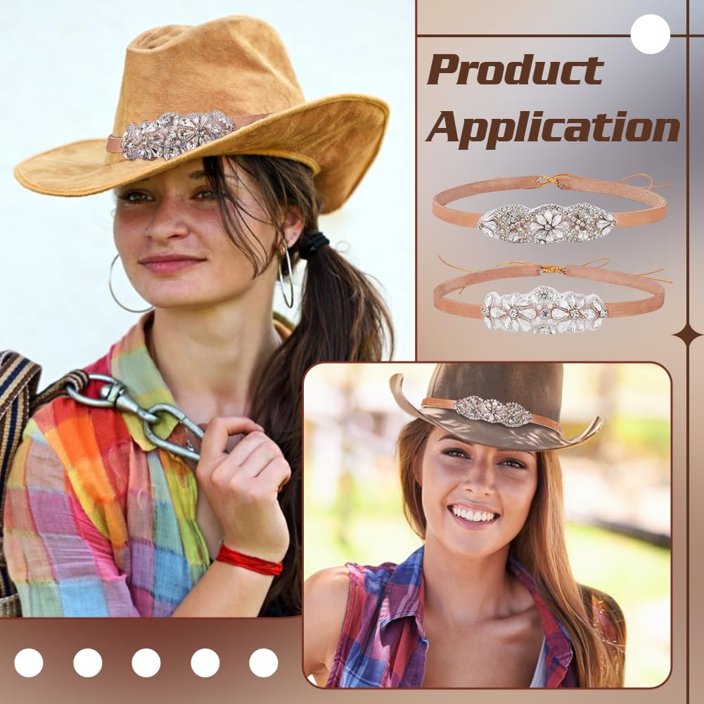 BENECREAT 2 Bande de Chapeau de Cowboy en Strass Ceinture Ajustable de 112cm pour Chapeau de Cowboy Western Accessoire de Chapeau pour Femmes et Hommes.