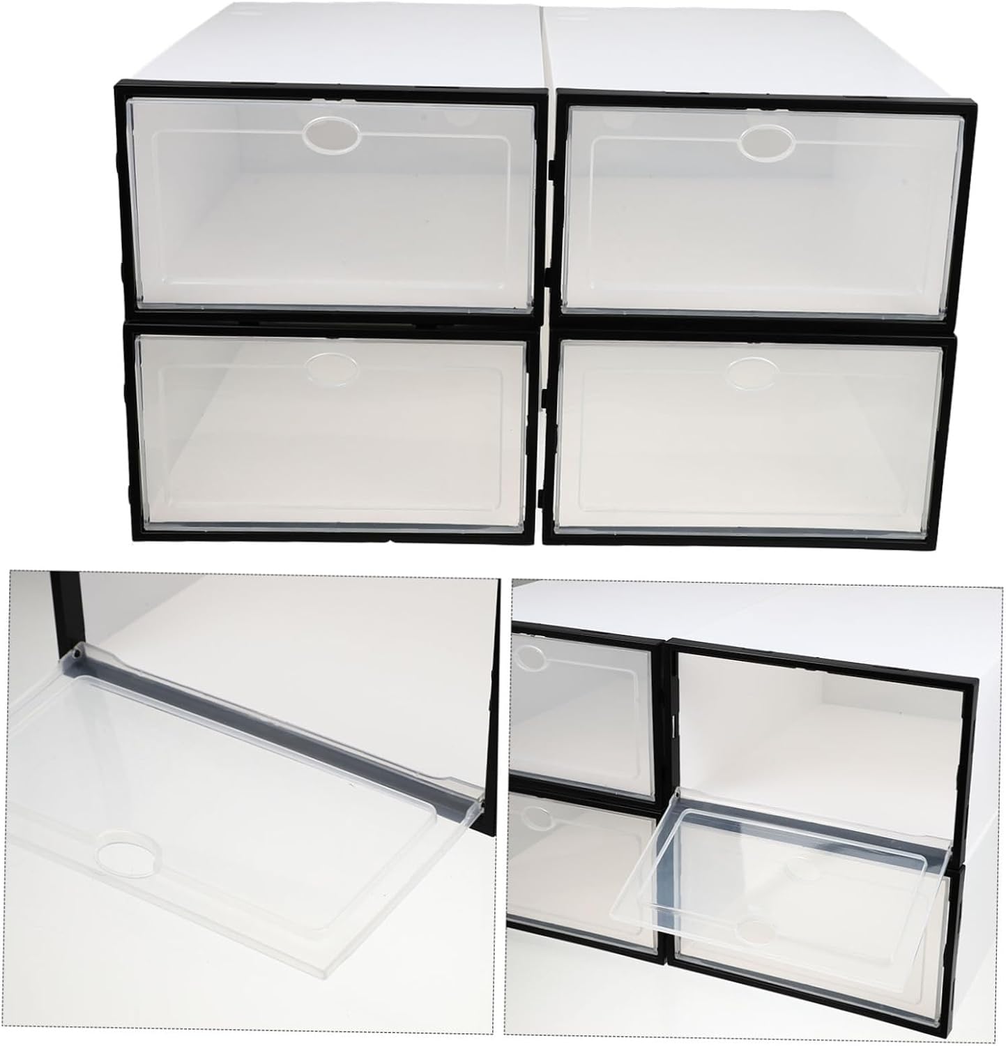 4Pcs Thick Plastic Shoeboxes Waterproof Dustproof Storage Boxes for Shoes and Sundries Stackable Organizer for Home Use