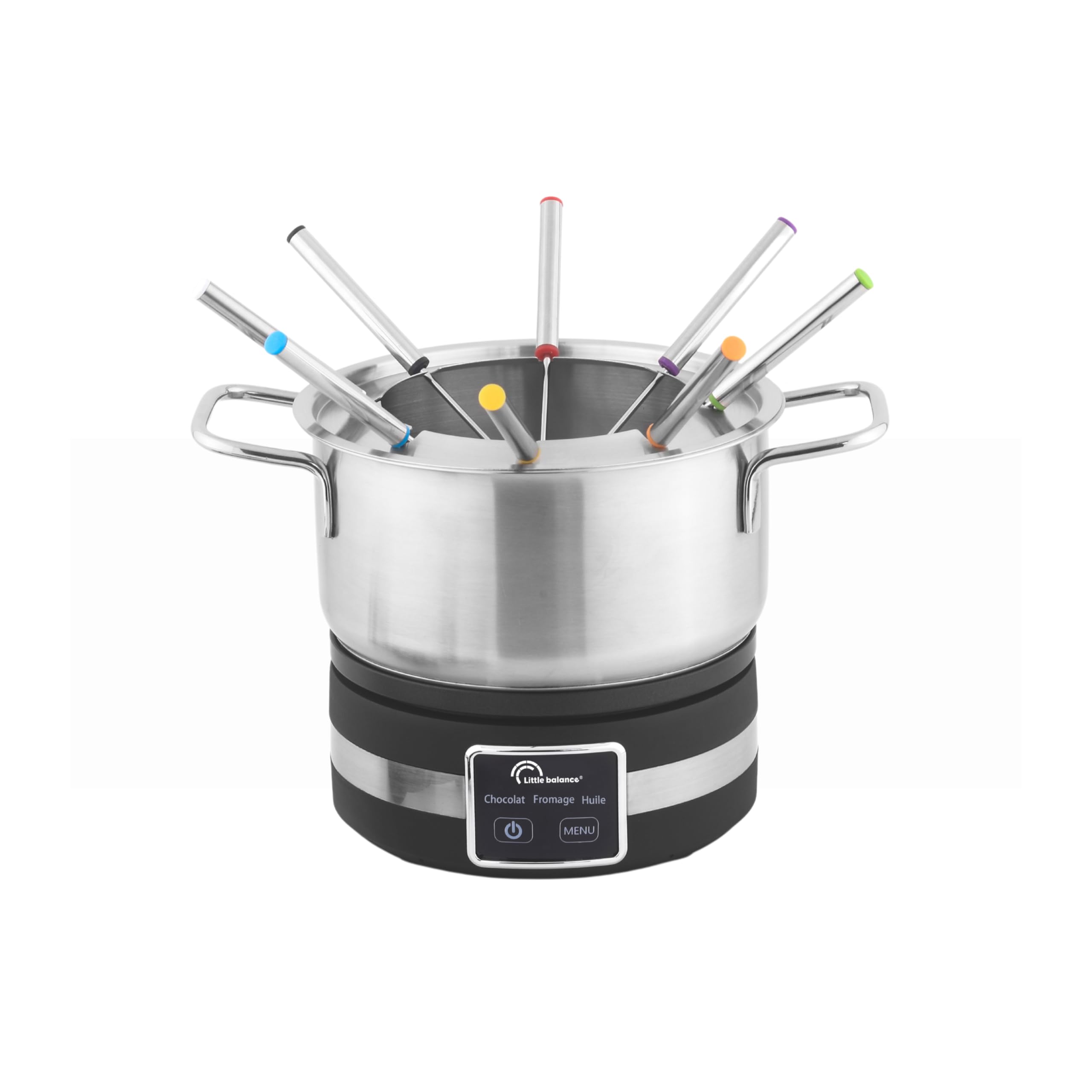 LITTLE BALANCE 8965 Digitale Fondue 8, Appareil à fondue 8 personnes, 3 programmes, Caquelon inox, Compatible induction, 1,2 litres, 1200 W, Noir/Inox