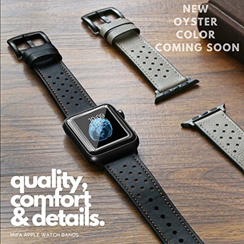 Mifa Compatible With Apple Watch Band 45Mm 44Mm 42Mm, Genuine Leather Iwatch Bands For Men Women, Replacement Loop Vintage Sports Iwatch Strap For Series 8 7 6 5 Se 4 3 2 1, Black #TOP4