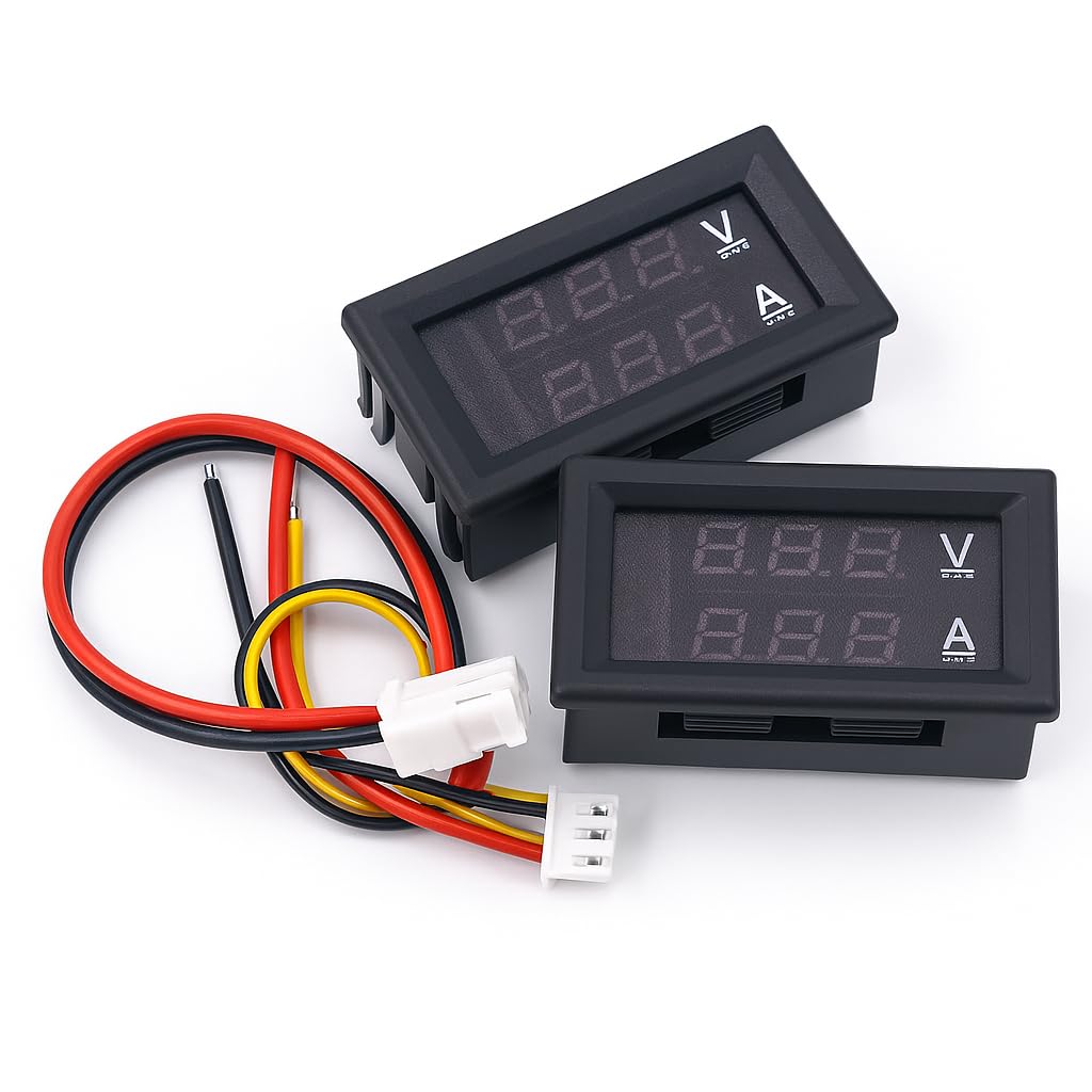 Voltmetro Amperometro 0,28" digitale LED, rilevatore di tensione doppio schermo, 50A DC 0-100V 1A-100A multimetro amperaggio misuratore, tester di corrente, cavi di collegamento 2