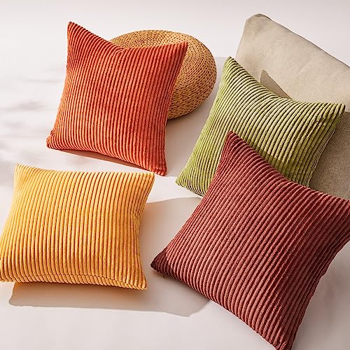 Image of Topfinel Fall Burnt Orange Throw Pillow Covers 16x16 Set of 4,Corduroy Striped Decorative Cushion Cases for Couch Living Room Sofa Guest Bedroom Fluffy,Small Cute Shams