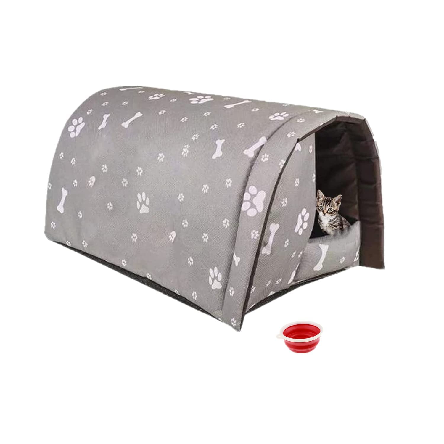 Outdoor Cat Houses for Feral Cats, Insulated Cat House Outdoor Feral Cat Shelter Weatherproof for Winter with a Foldable Bowl (Gray, S)