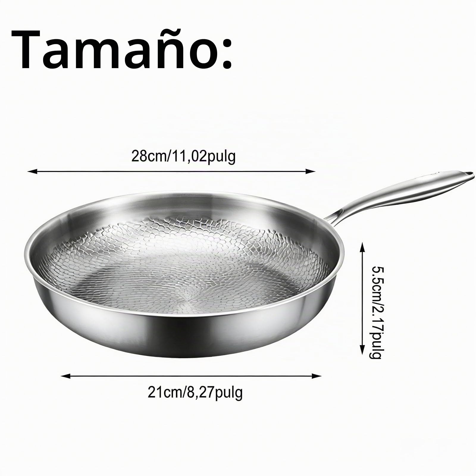 Mireve Sarten Acero 304, Mireve Sarten Titanio Puro, Sartén De Titanio Martillado, Resistente, Antiadherente, Apta Para Lavavajillas, Incluye Tapa Y Compatible Con Todas Las Placas (Sin Tapa, 22cm)