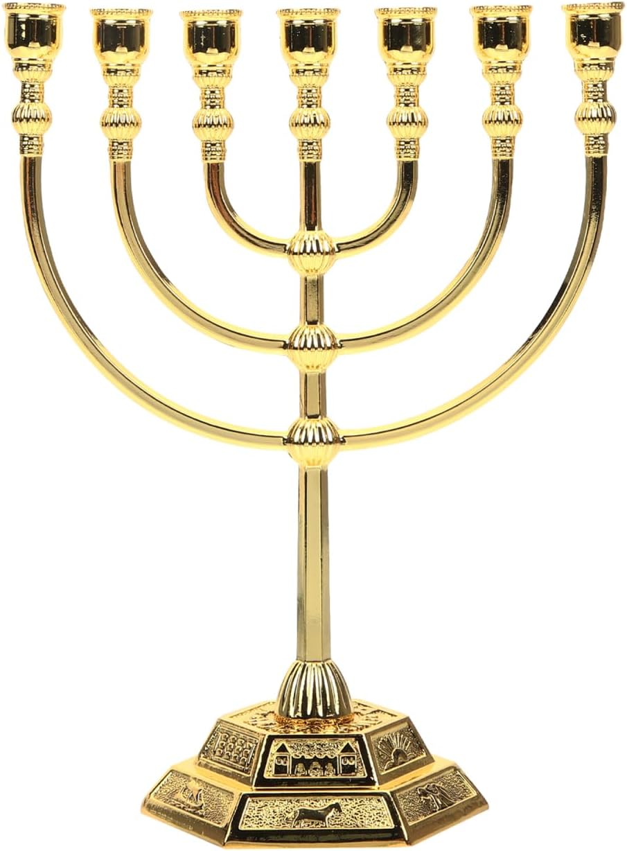 7 Arm Candle Holder Jewish Christmas Candlestick Messianic Menorah Desktop Candle Holder Ornament Jewish Festive Decoration Candlestick Antique Hanukkah Candlestick Hebrew Metal