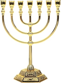 Homoyoyo Menorah 7 Branch Traditional Jewish Menorah, Jerusalem Temple Candle Holder Traditional Jewish Big for Home Decor, Prayer, and Festive Celebrations ChanukahGold