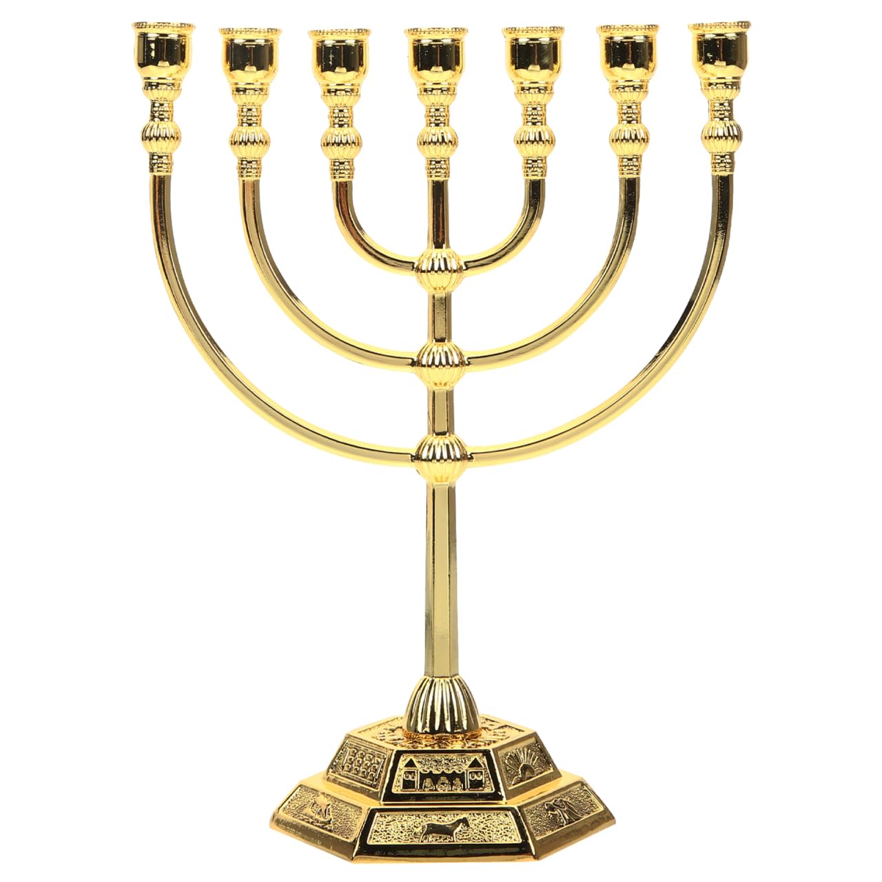 Generico Portacandele a 7 Braccia in Metallo Menorah Tradizionale Dorato Ornamento Decorativo Per Casa E Feste 6.69 Pollici Elegante Porta Candele Per Cena a Lume Di Candela