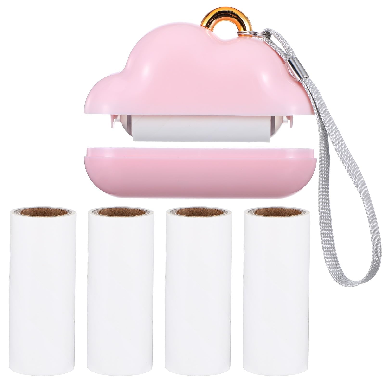 Azonee Mini Lint Roller for Travel with 4 Refills, Extra Sticky Portable Clothes Lint Remover, Pet Hair, Dust, and Fuzz Cleaner with Cover, Compact Travel Size for Household Laundries (Pink)