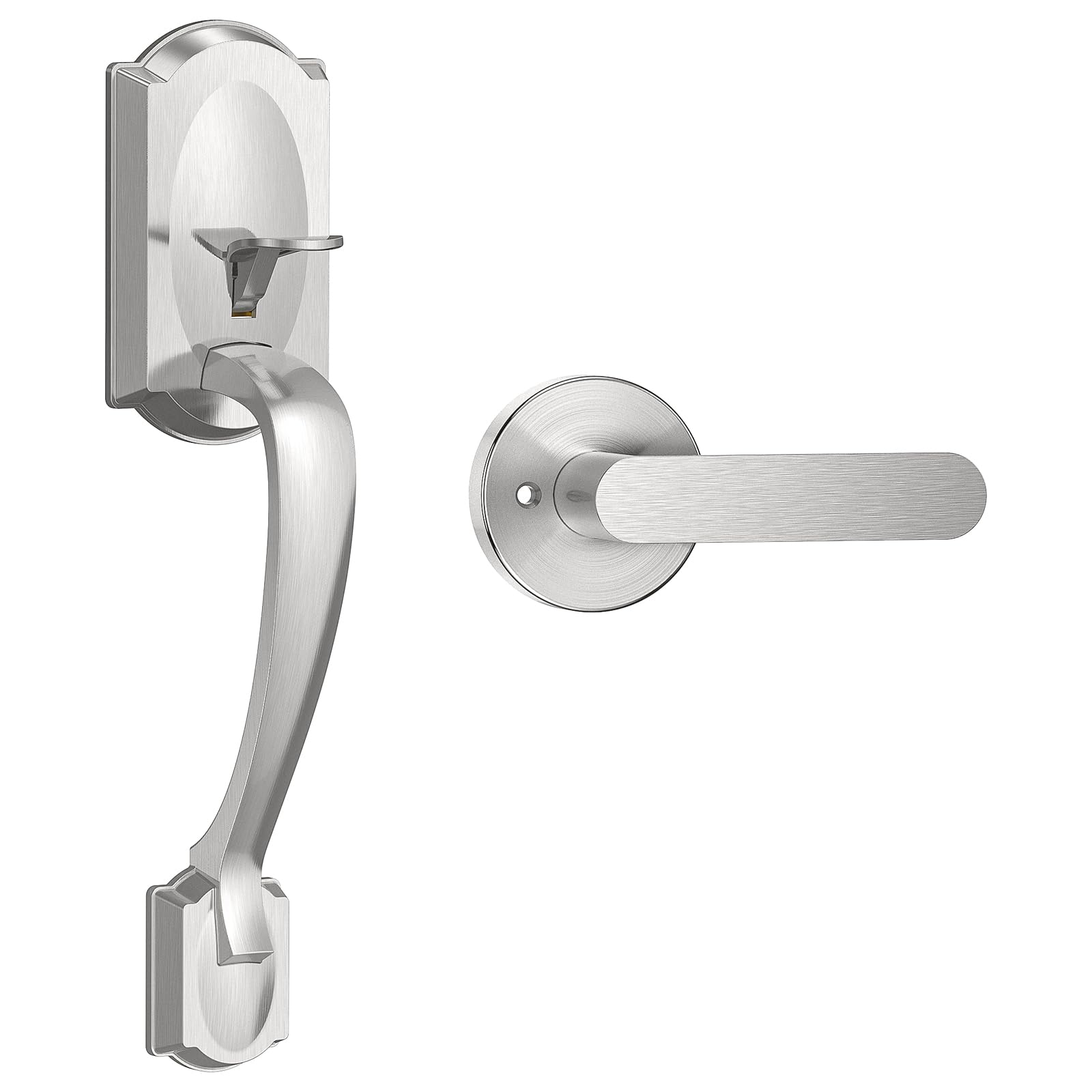 Front Door Handle, Exterior Door Handle with Passage Lever, Vintage Front Entry Door Handle No Lock, Reversible for Left &amp; Right Handed Doors, Lower Half Grip, Brushed Nickel