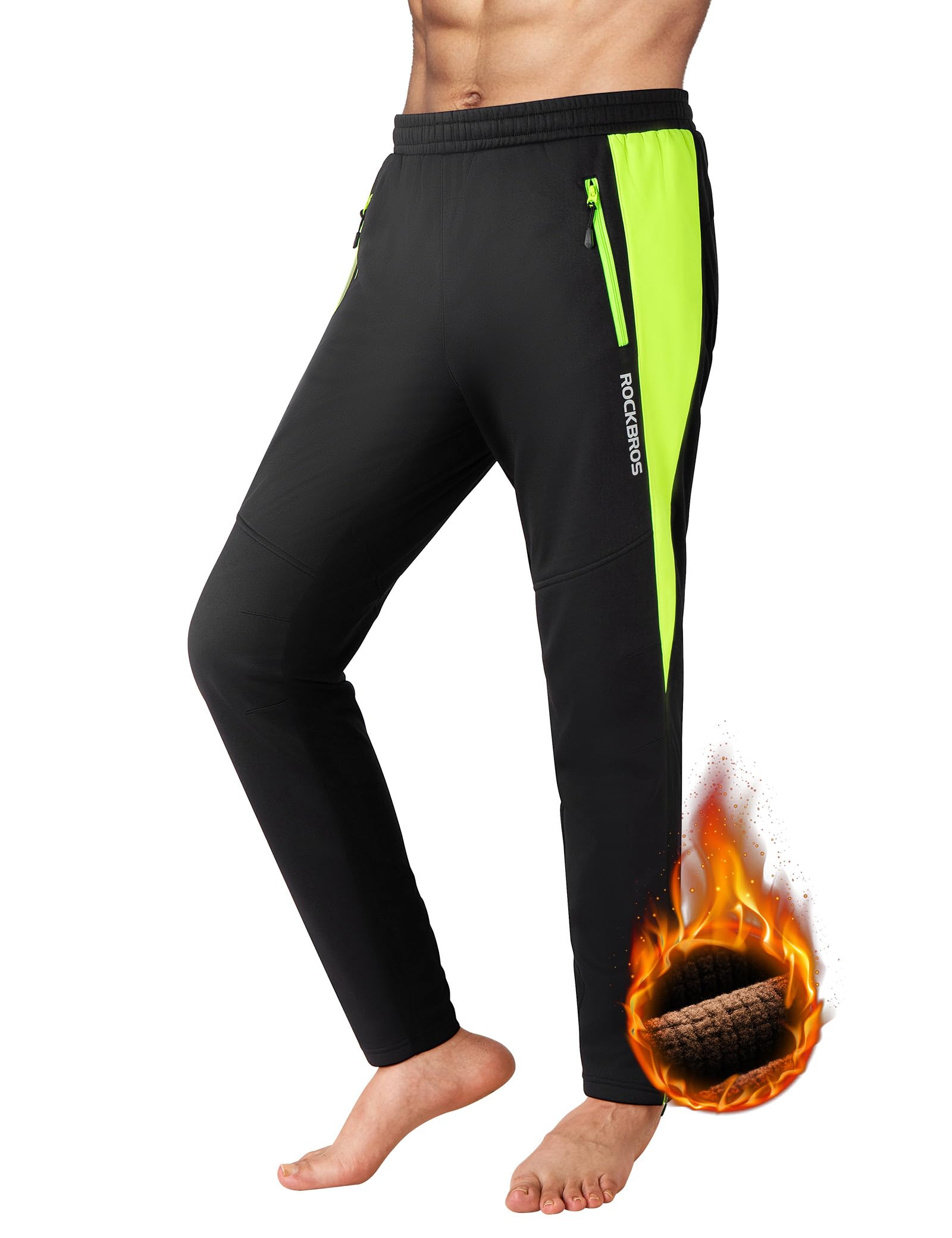 ROCKBROS Veste/Pantalon de Vélo Thermique Hiver Vêtements de Vélo Molleton Polaire Coupe-Vent Respirant Réglable Activités de Plein Air Cyclisme Escalade Randonnée Camping Course Vert Fluo M-4XL