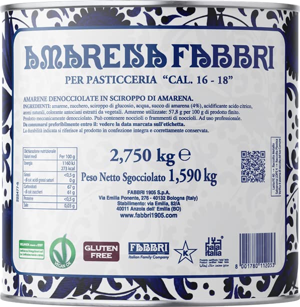 Amarena Fabbri Broken Pieces of Wild Cherries in Syrup, 6 pounds, Gluten Free, Non-GMO, Vegan
