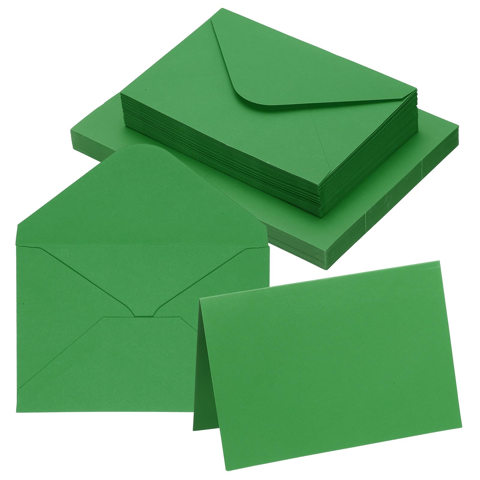PATIKIL 10x15cm Blank Greeting Card and Envelopes, 50Sets Half Fold Note Cards and Envelopes Folded Right Angles Cardstock Card for DIY Wedding Birthday Party Invitations, Light Dark Green
