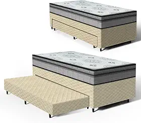 Cama Box com Colchão de Espuma D33 Pillow In D'Angelis Ortosleep + Auxiliar de Espuma Unique (Bege)