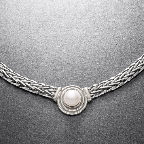 Ross-Simons 8mm Cultured Pearl Flat Wheat-Chain Necklace in Sterling Silver4