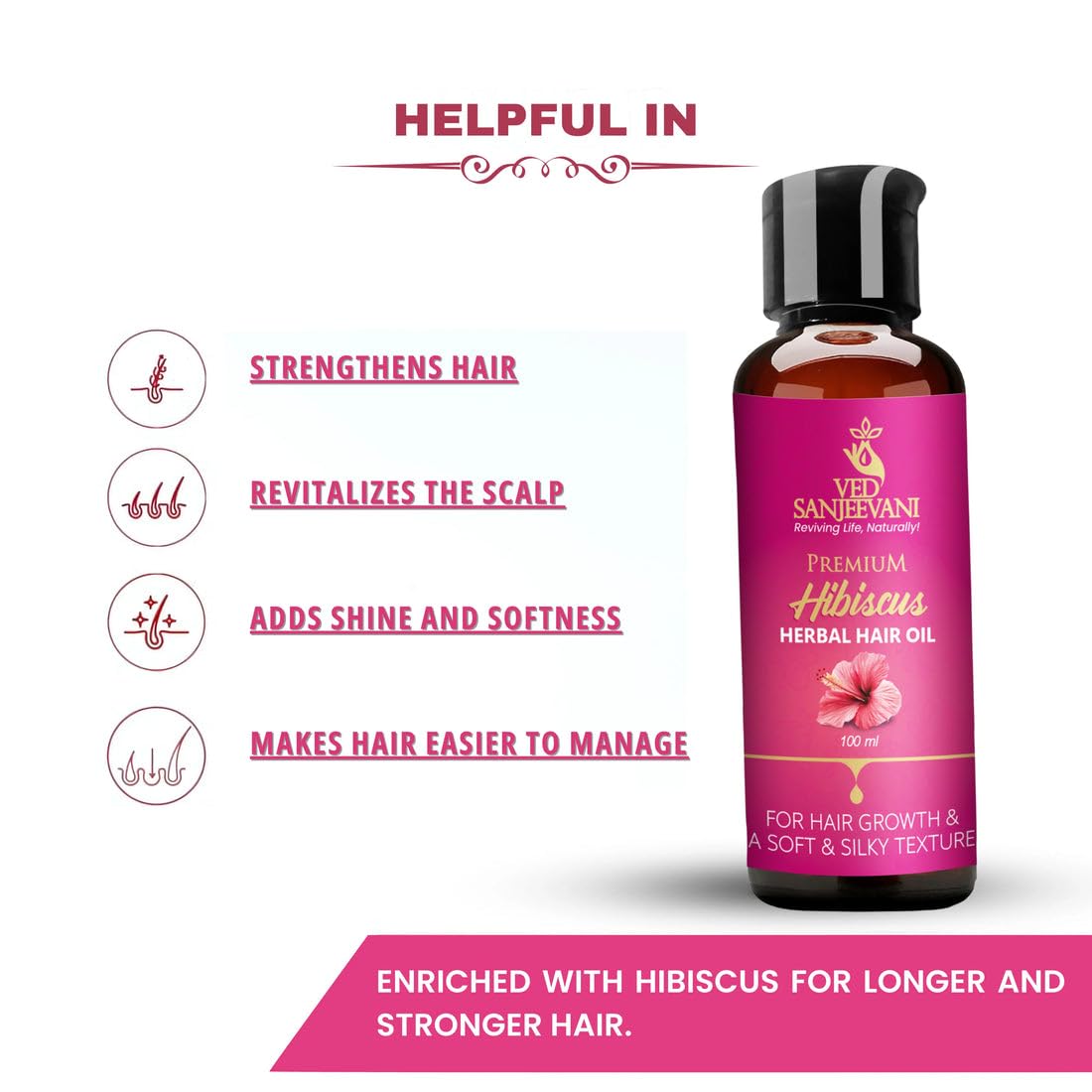 Ved Sanjeevani Hibiscus Herbal Hair Oil | For Hair Revitalization & Nourishment | With Hibiscus & Herbal Oils | 100 ml - Image 5 thumbnail