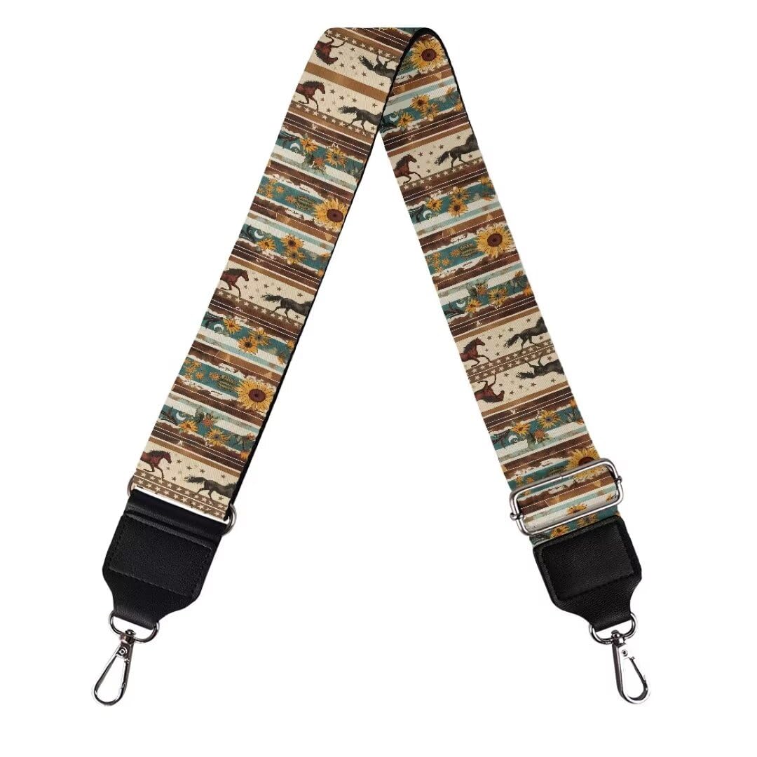 Coldinair Tribal Horse Purse Straps Sunflower Replacement Crossbody Bag Strap Adjustable Wide Guitar Straps for Handbags Luggage Strap