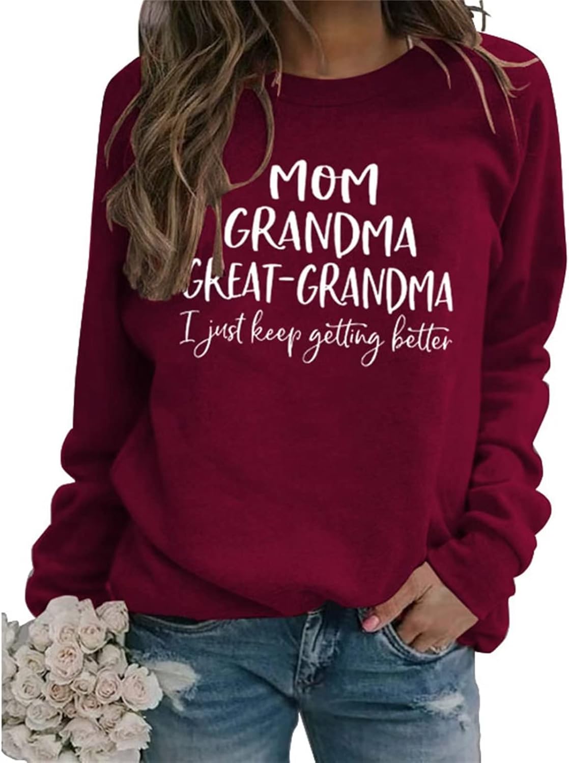 MOM Grandma Great-Grandma Sweatshirt, Grandma Pullover Tops Women Casual Crew Neck Long Sleeve Graphic Sweatshirt