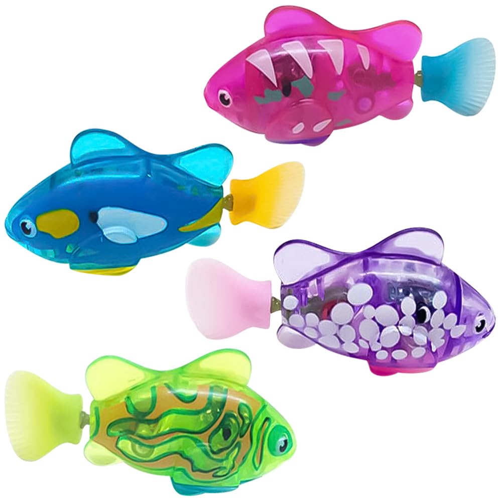 Mineup 4 Piezas Robo Fish, Robofish con luz Sensora, Peces de Juguete Electrónica, Pez Nadador robótico, Robofish Acuario para Mascotas
