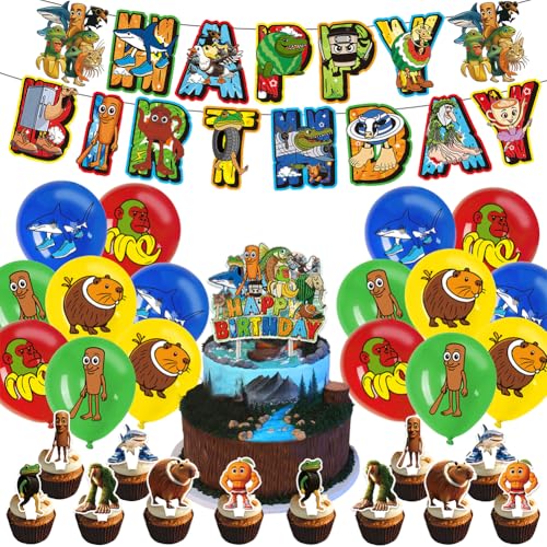 Brainrot - Decorazione per feste di compleanno a tema Tung striscione, palloncino, topper per cupcake