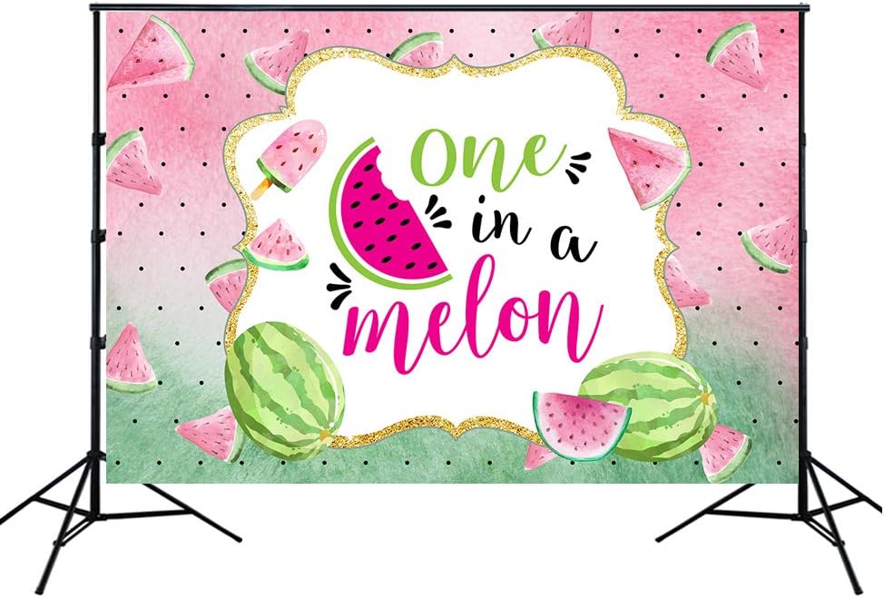 HUAYI 5x3ft One in a Melon Backdrop Summer Watermelon Themed Party 1st Birthday Party Pink Mint Green Fruits Photography Background for Girl First Baby Shower Banner Dessert Table Decorations w-2062