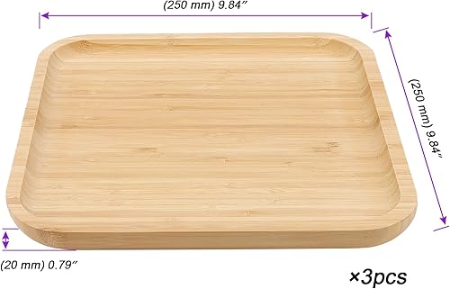 Miniatura 2 de JOIKIT Paquete de 3 platos de bambú de 10 pulgadas, platos de madera fina y pulida, bandeja de bambú para sostener frutas, pan, queso, nueces, café,